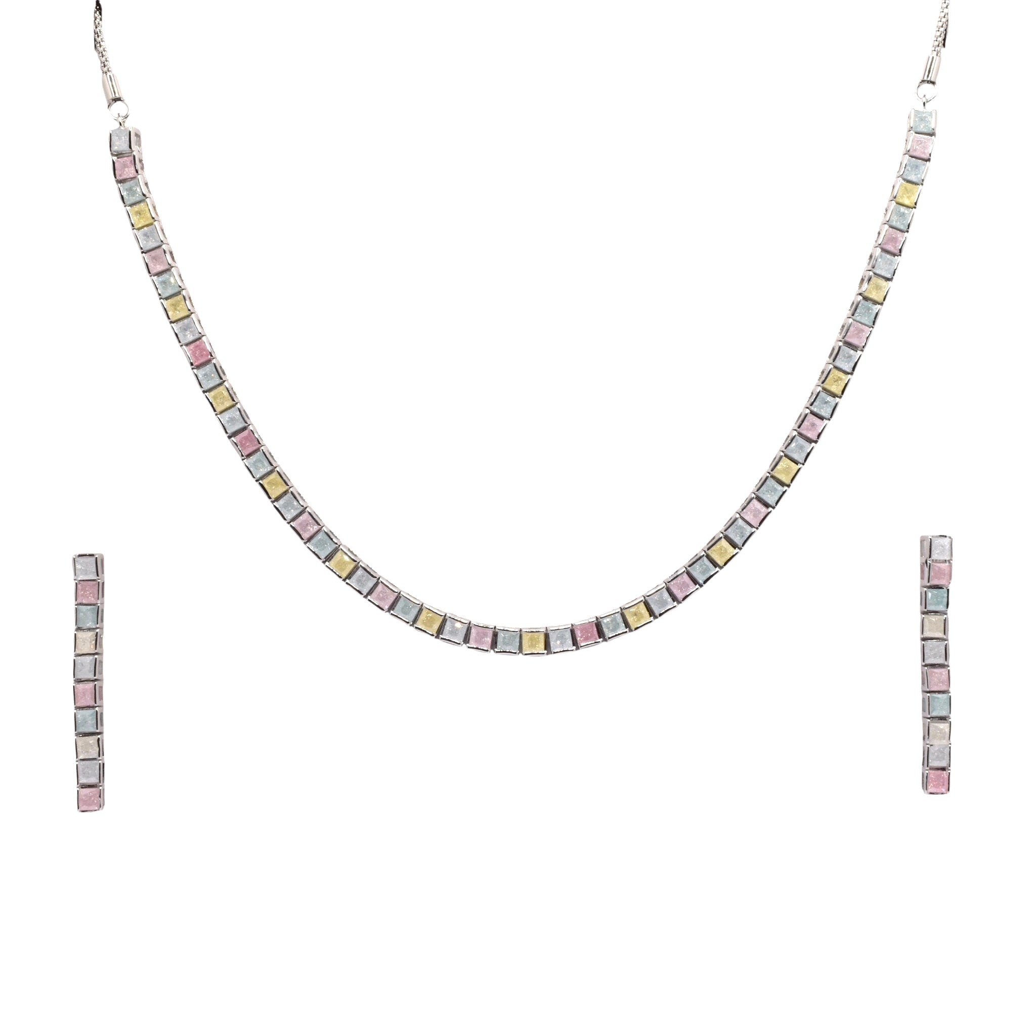 Cushion Cut Pastel Coloured Necklace With Earring