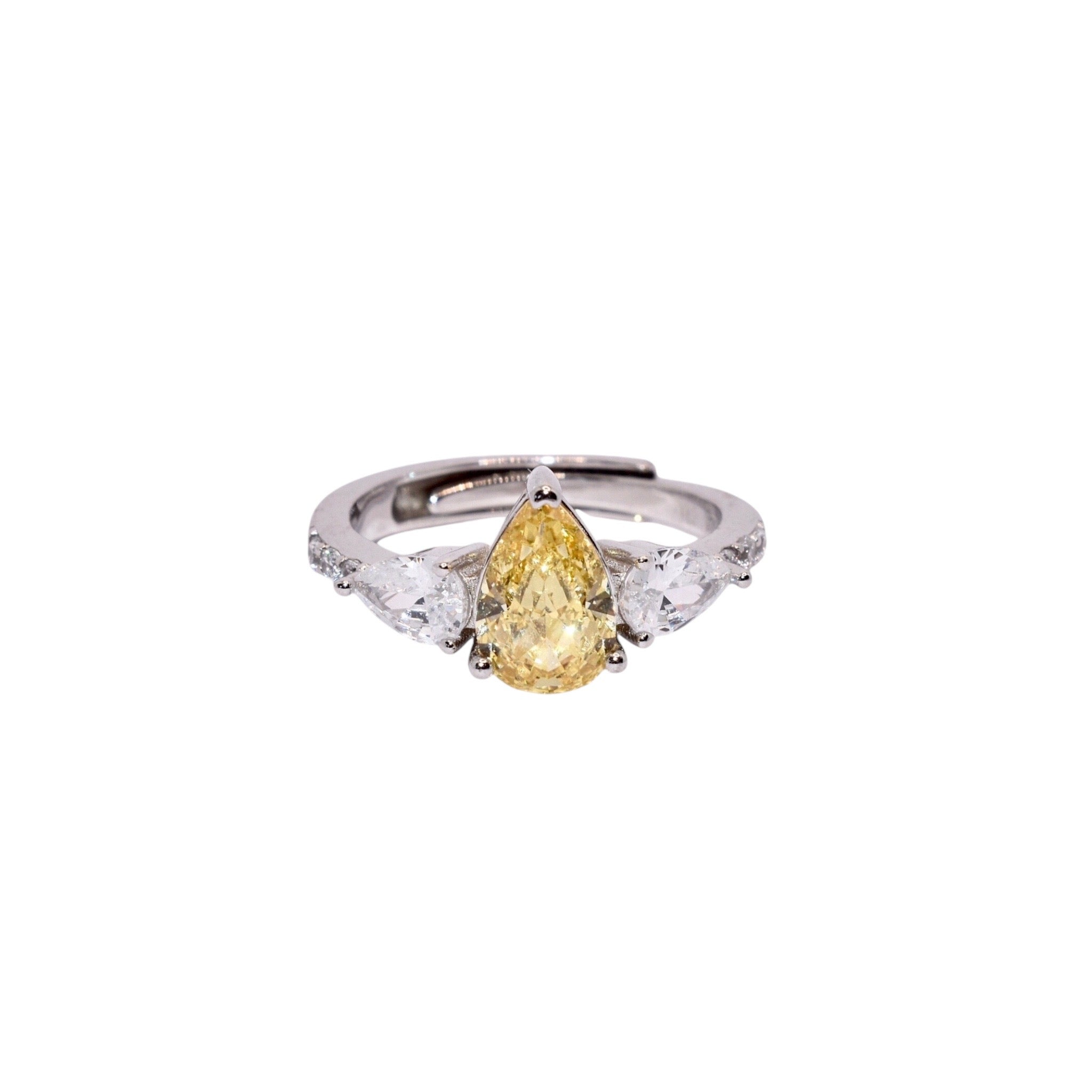 Ice Stone Yellow Coloured Pear Shape Ring