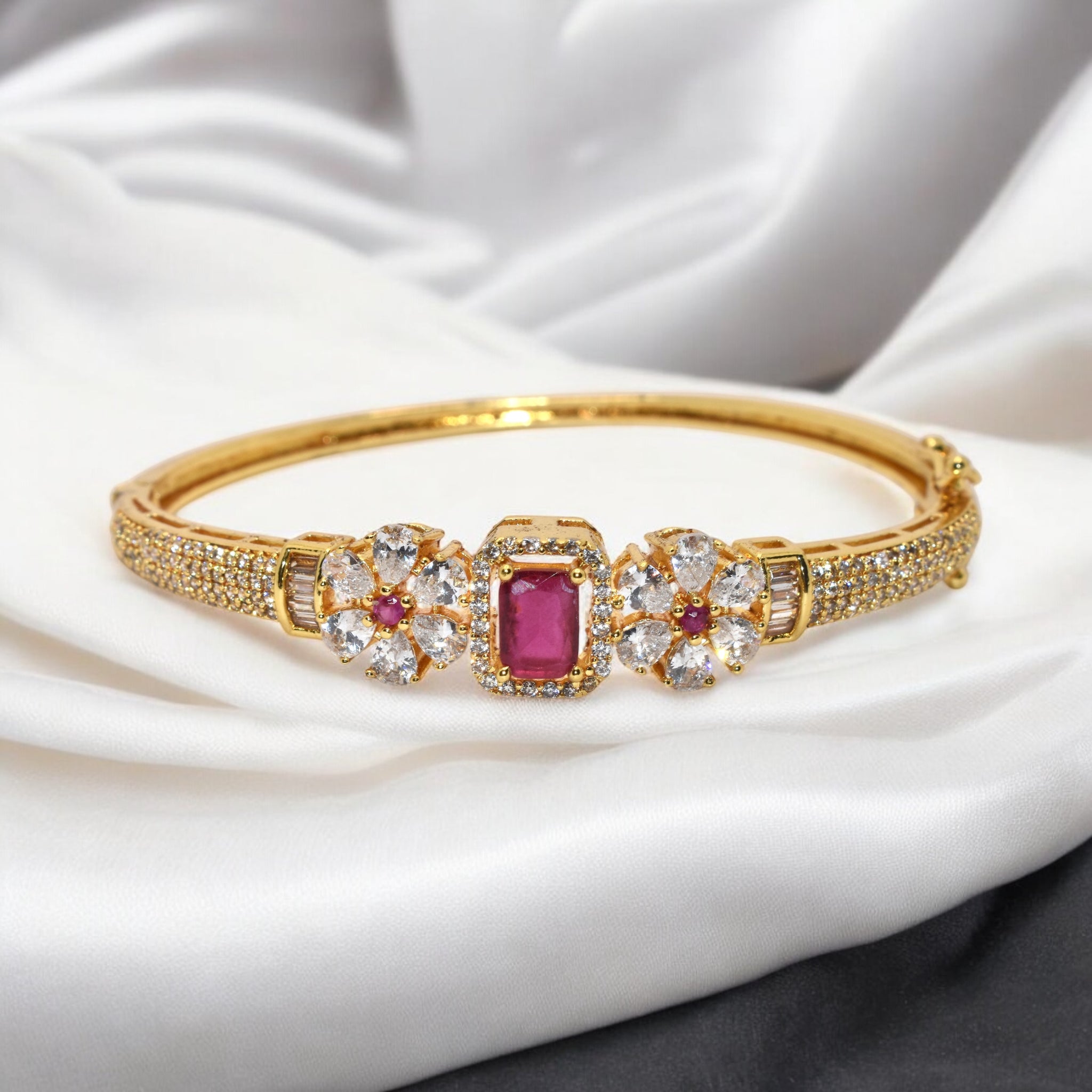 Gold Coloured Ruby Emerald Bracelet