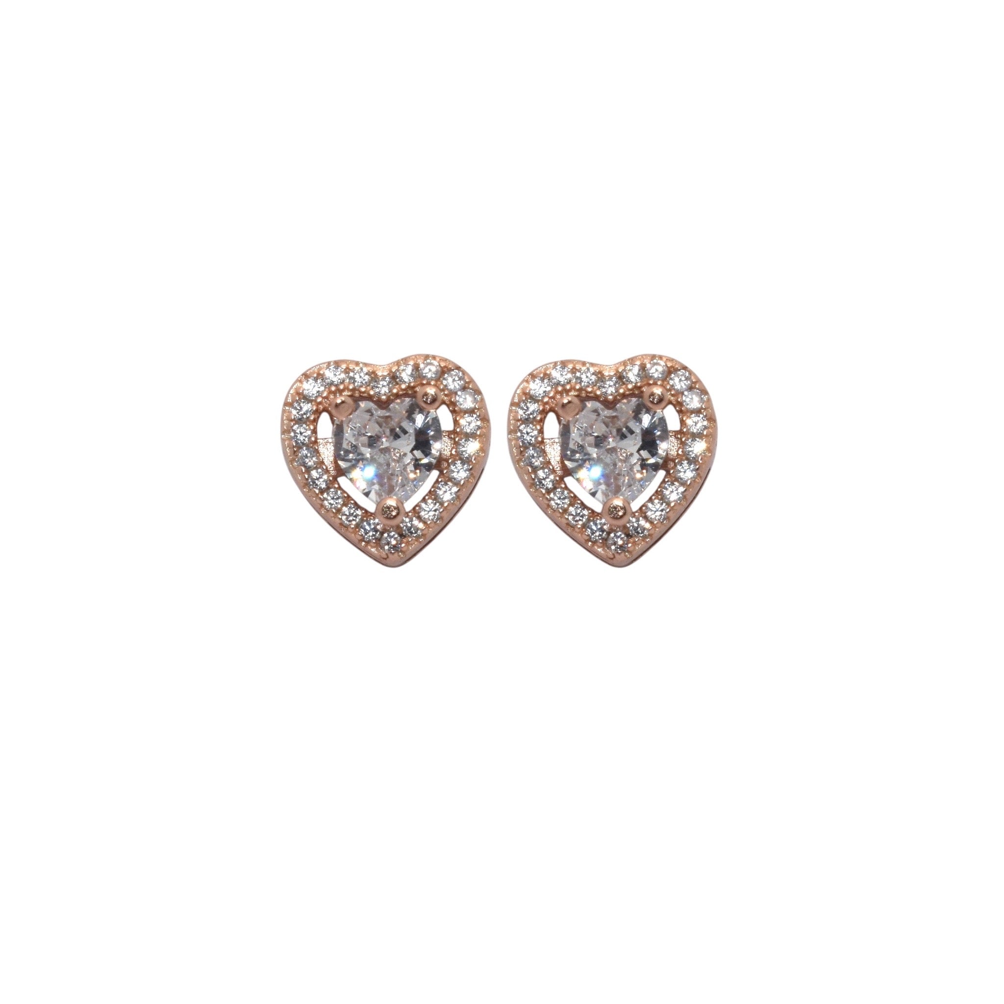 Rose Gold Halo Heart Studs