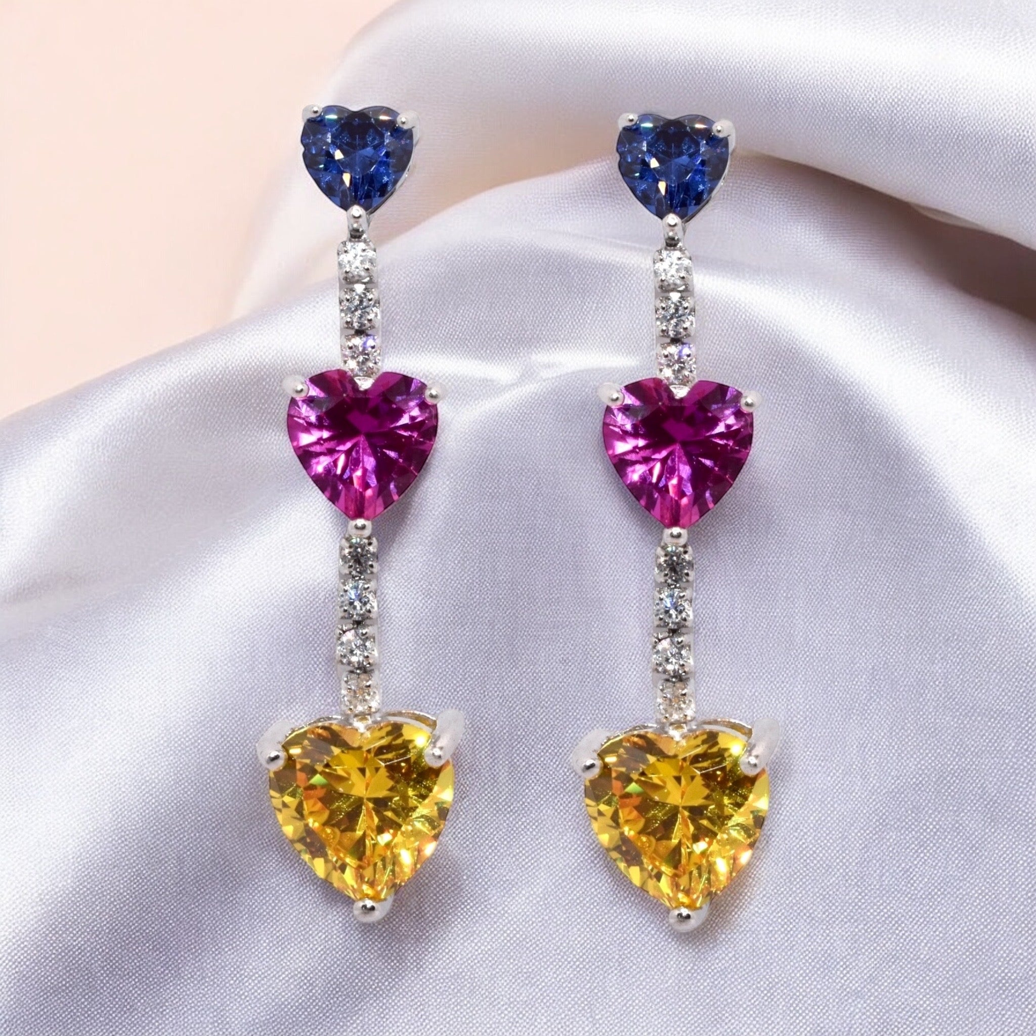 Triple Heart Coloured Cocktail Earring