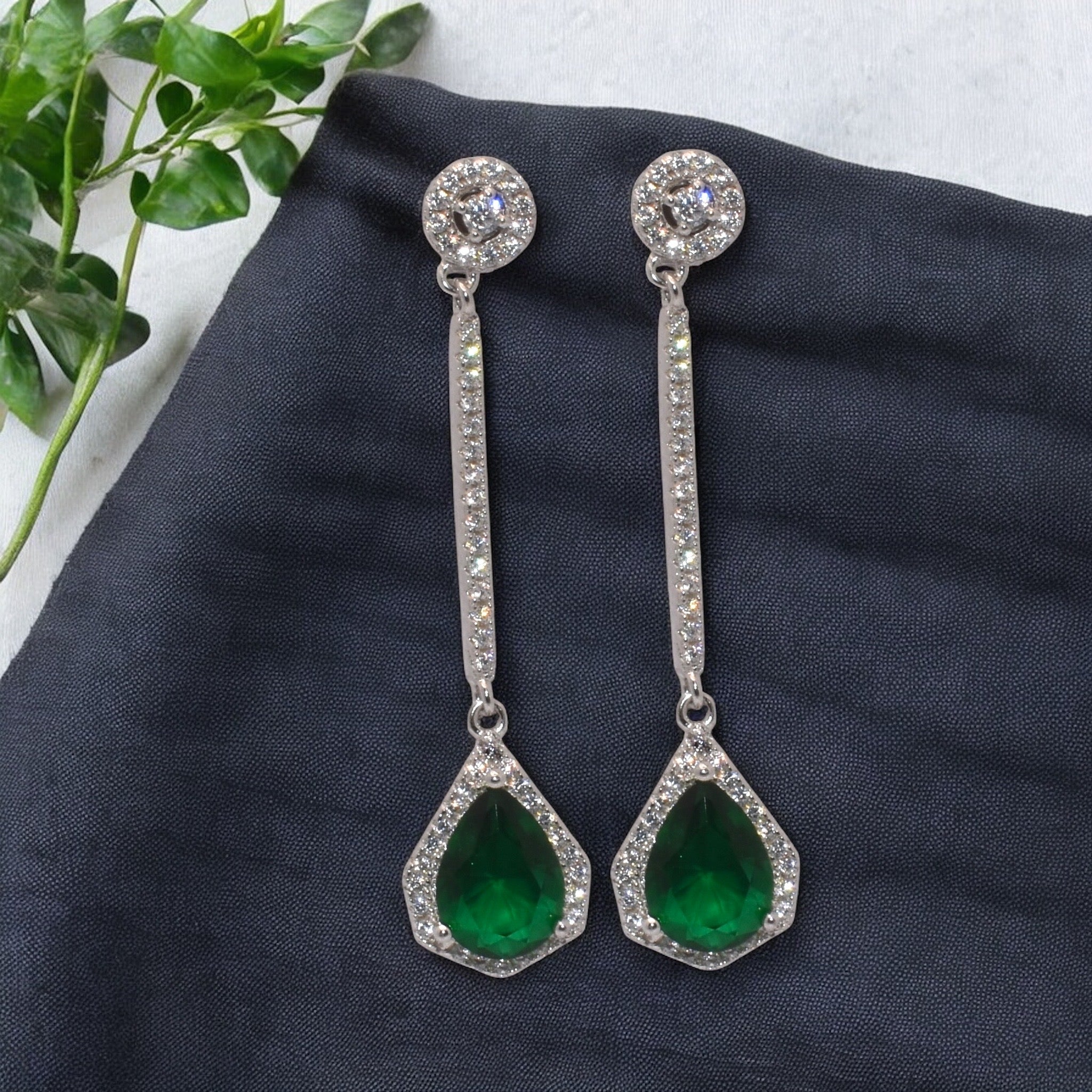 Emerald Coloured Hanging Studs