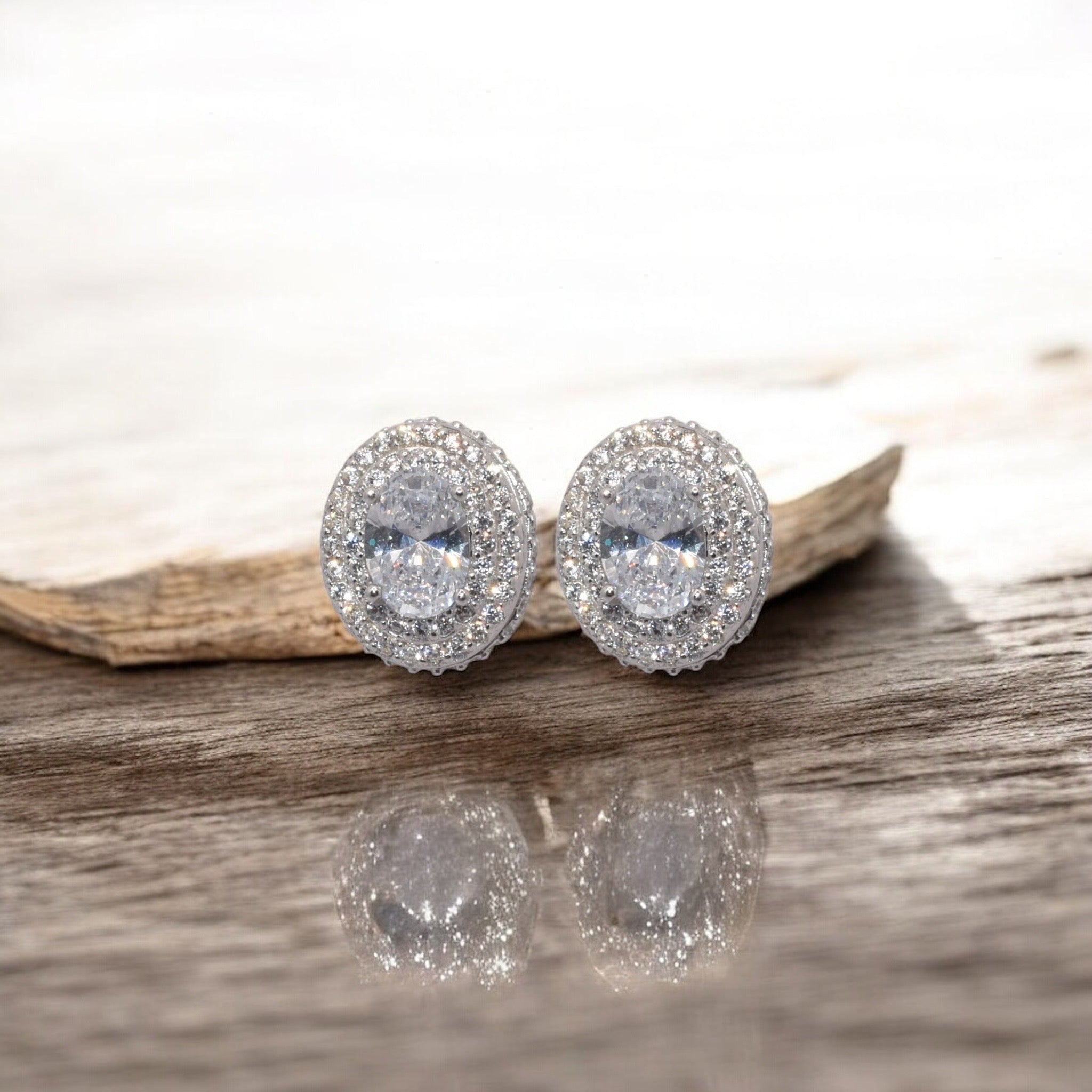 Double Halo Oval Studs