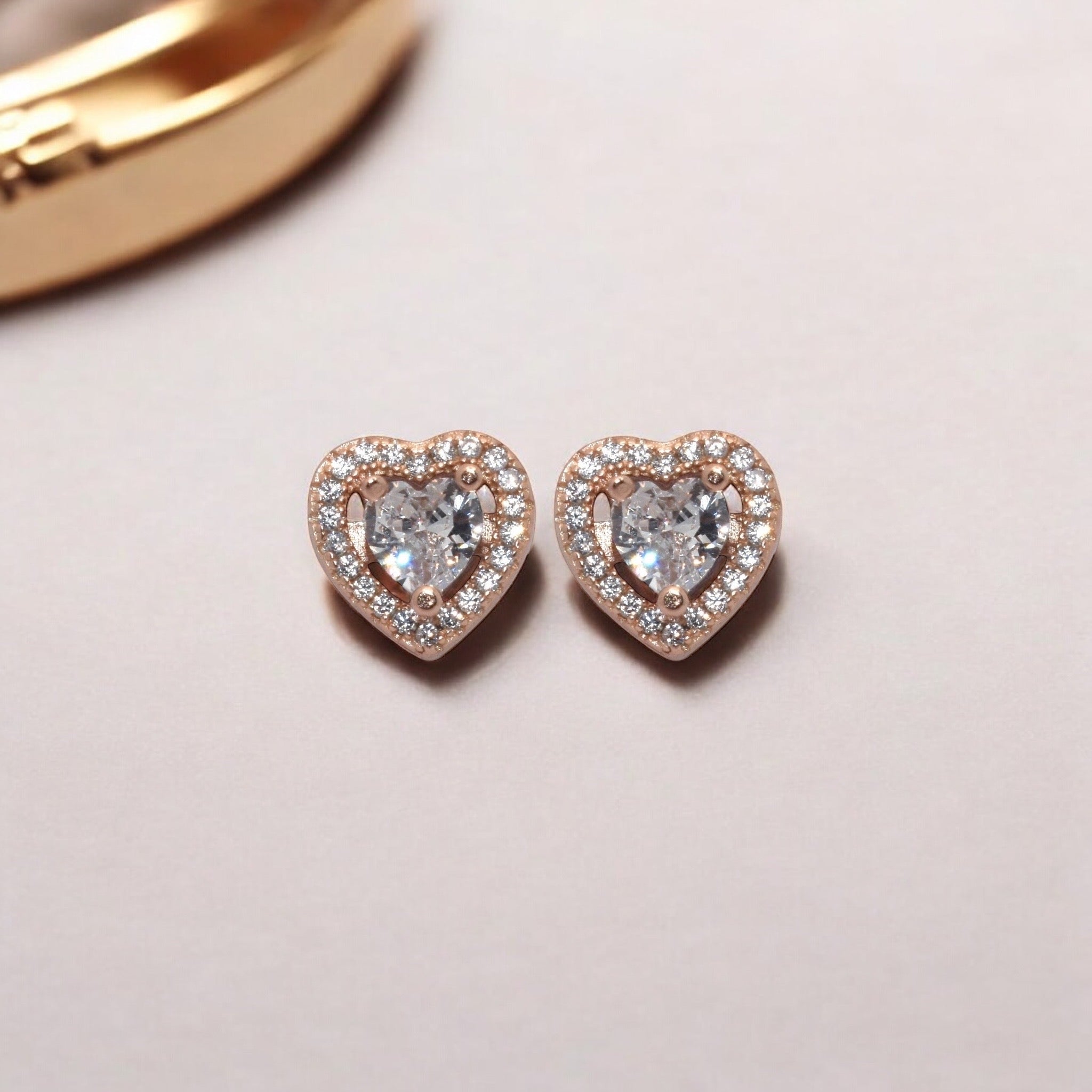 Rose Gold Halo Heart Studs