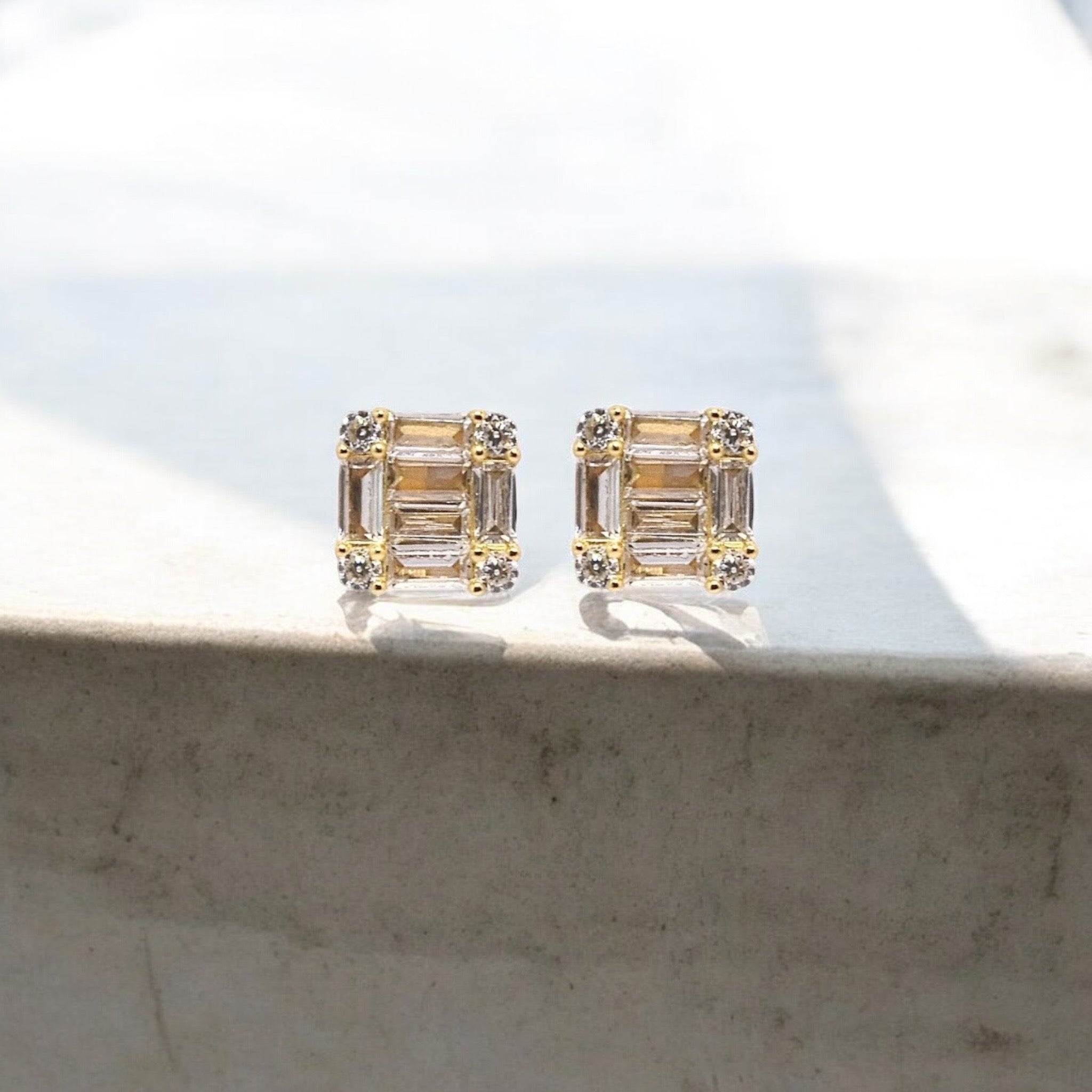 92.5 Silver Gold Plated Cushion Cut Studs
