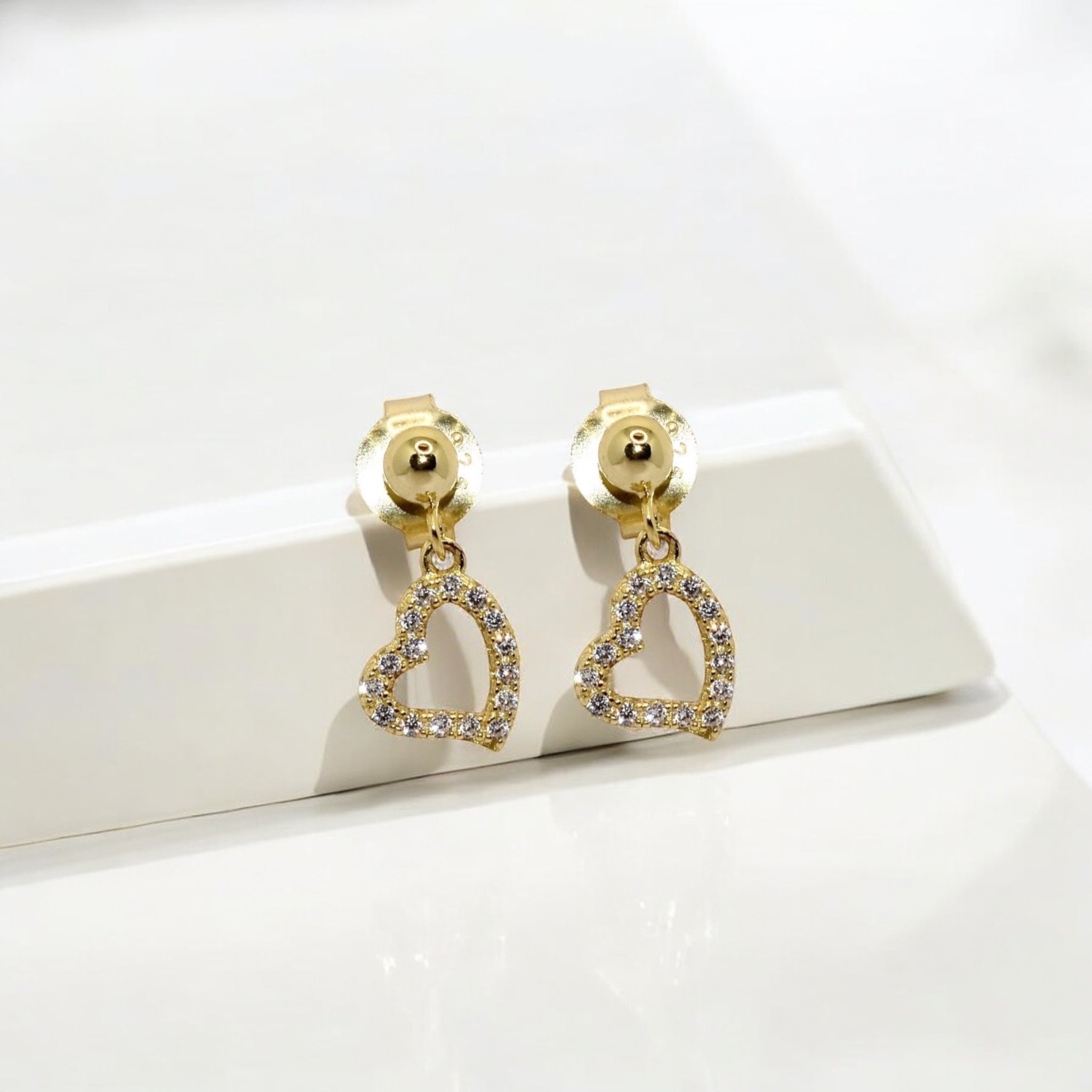 92.5 Silver Gold Plated Heart Shape Studs