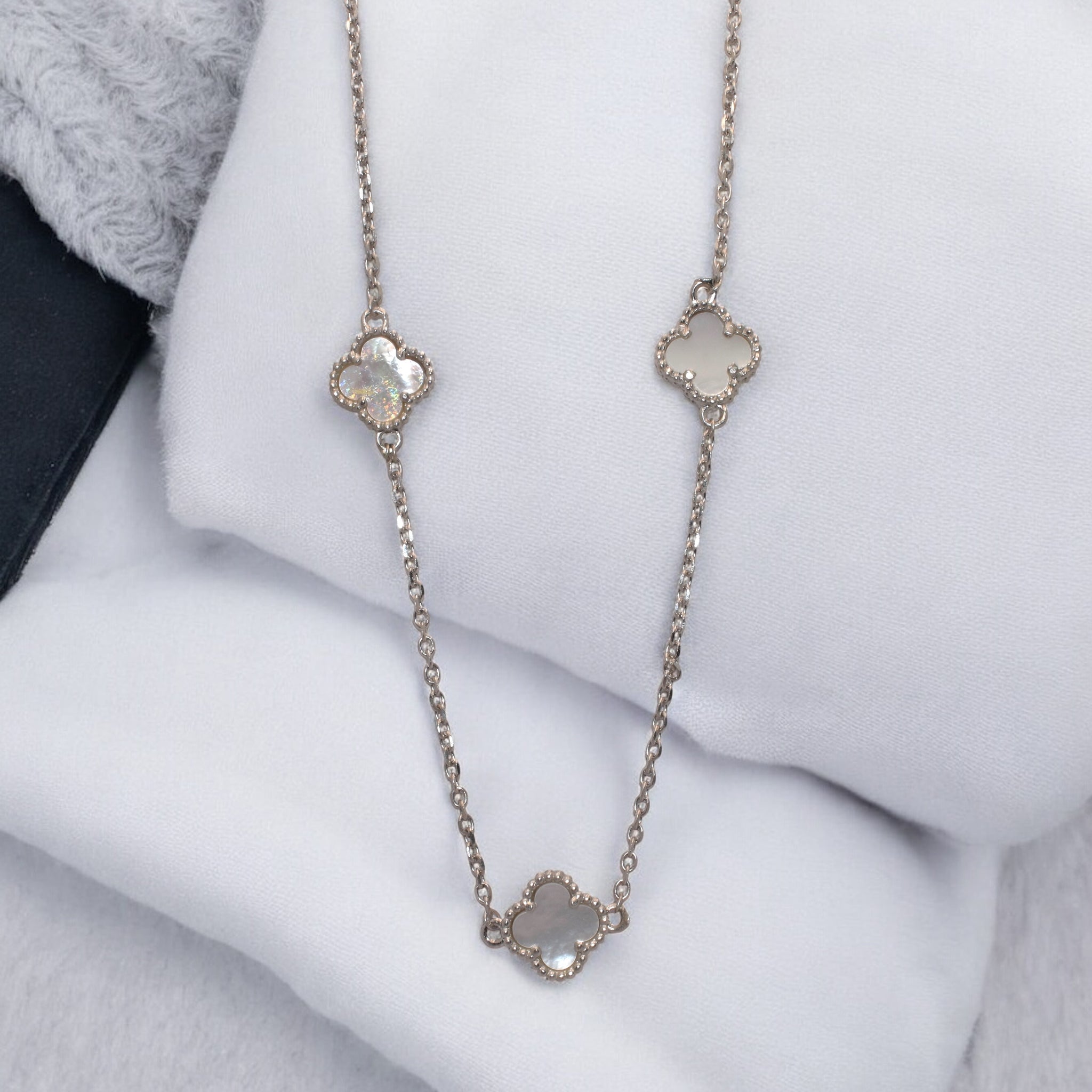 Tri White Clover Necklace