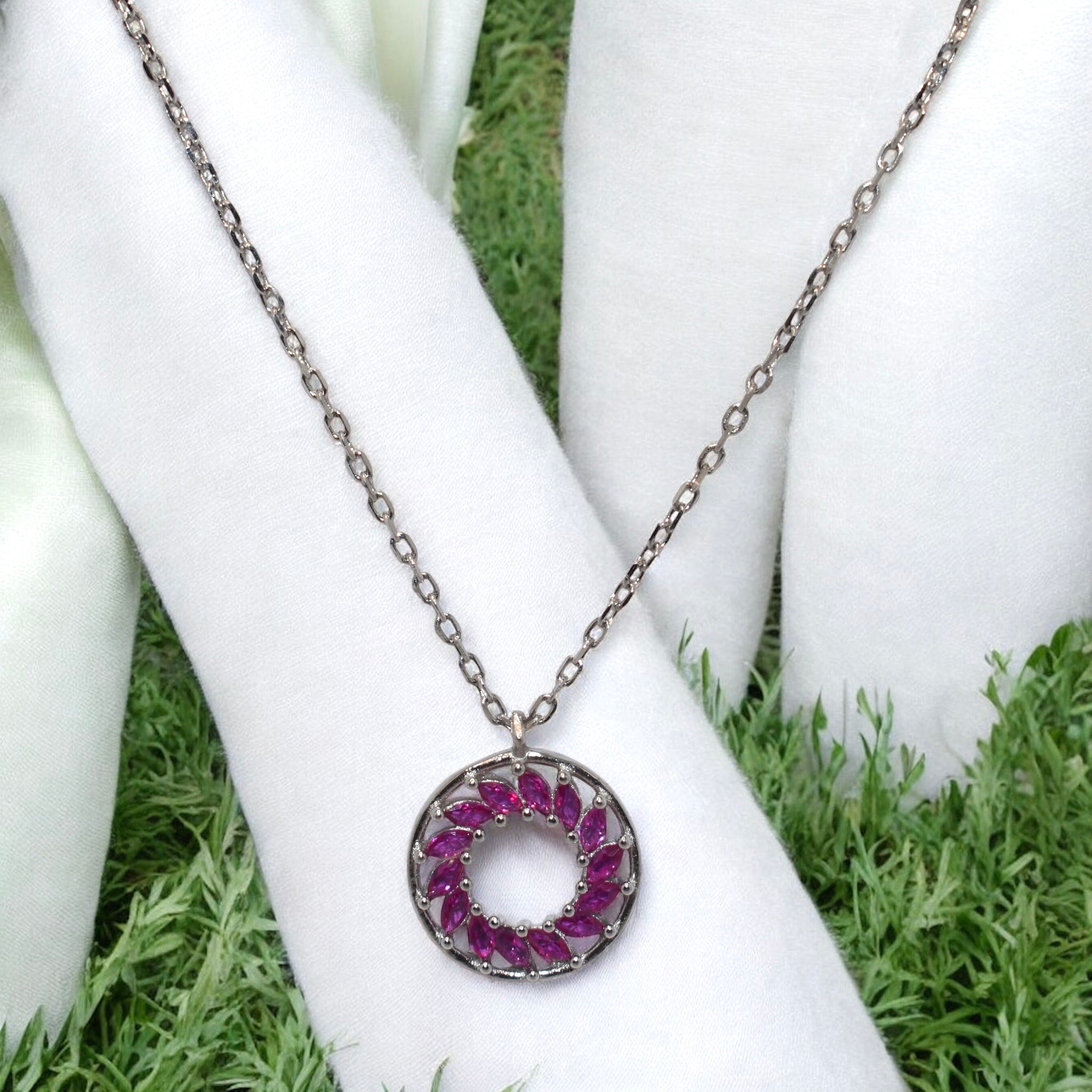 Ruby Coloured Marquise Chain Pendant