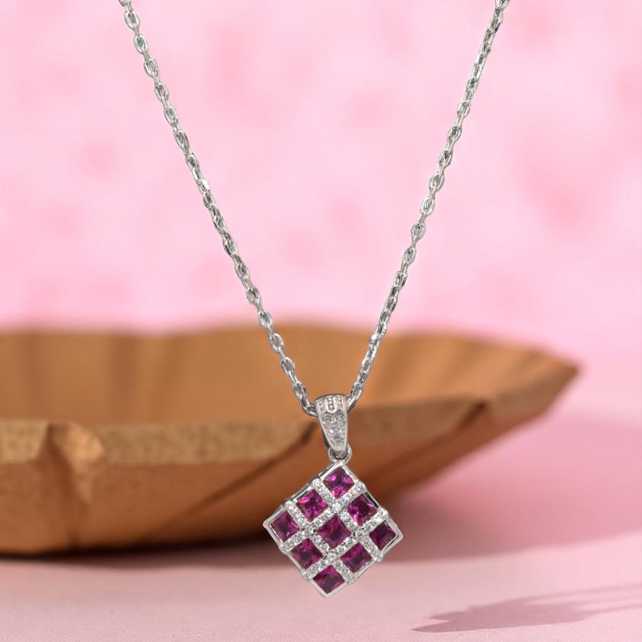 Ruby Coloured Chain Pendant