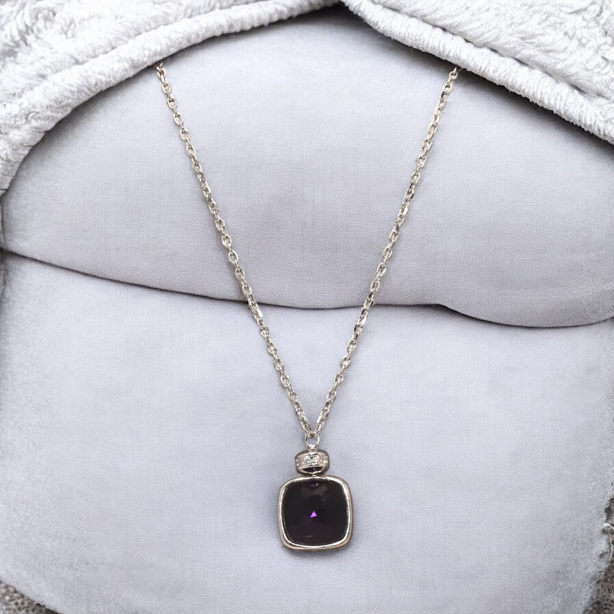 Violet Coloured Cushion Cut Chain Pendant
