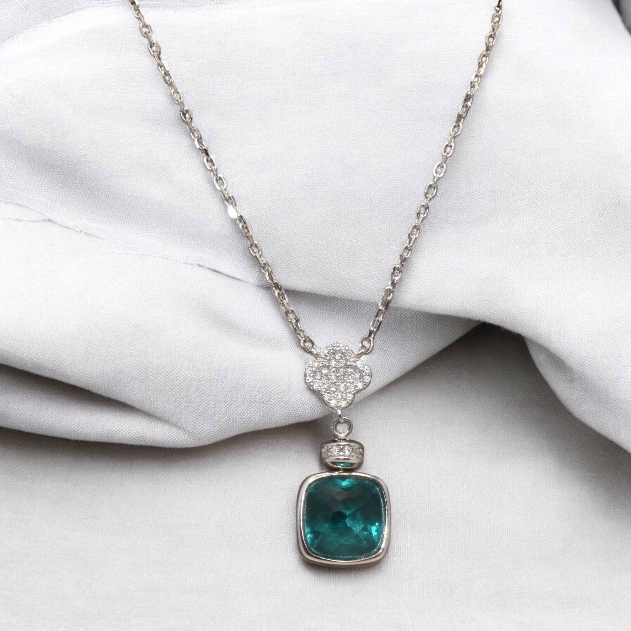Sea Green Cushion Cut Chain Pendant