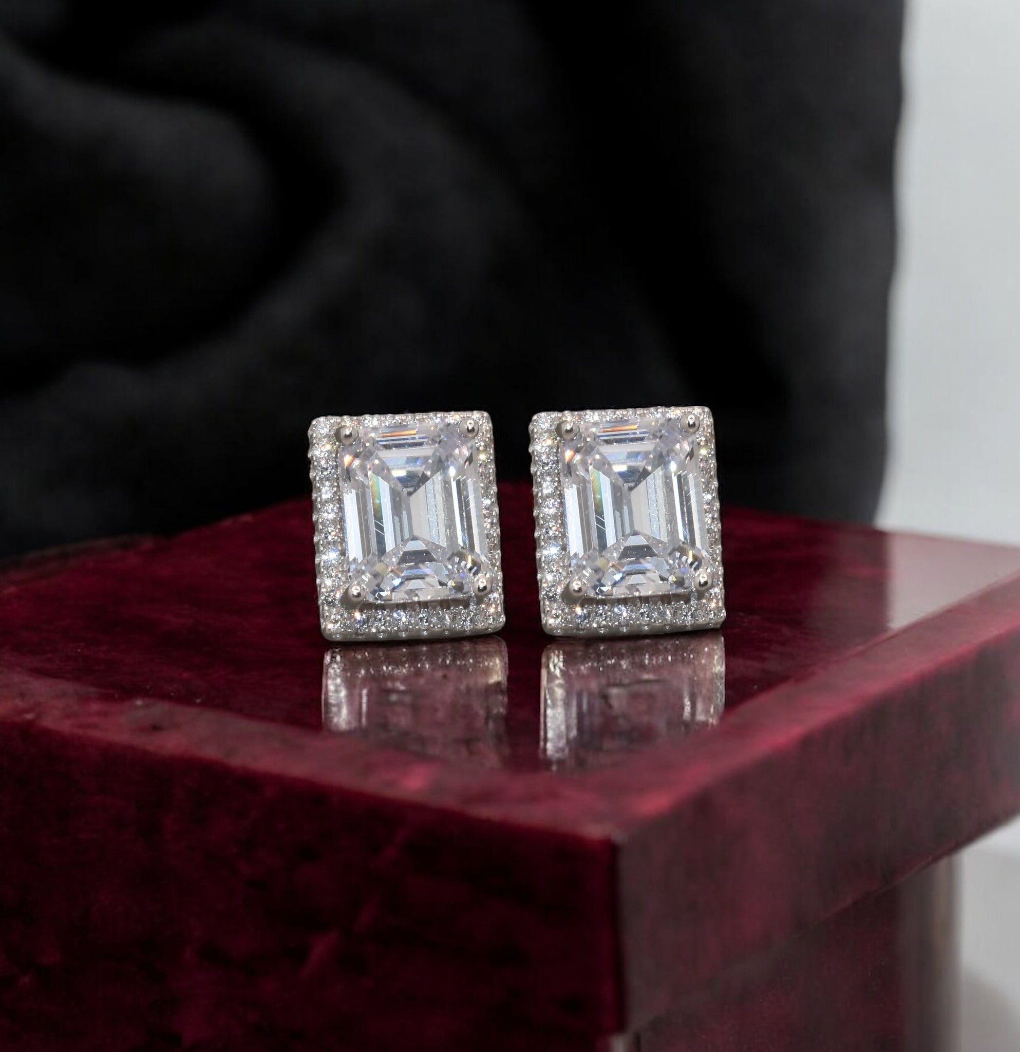 Halo Emerald Cut Studs