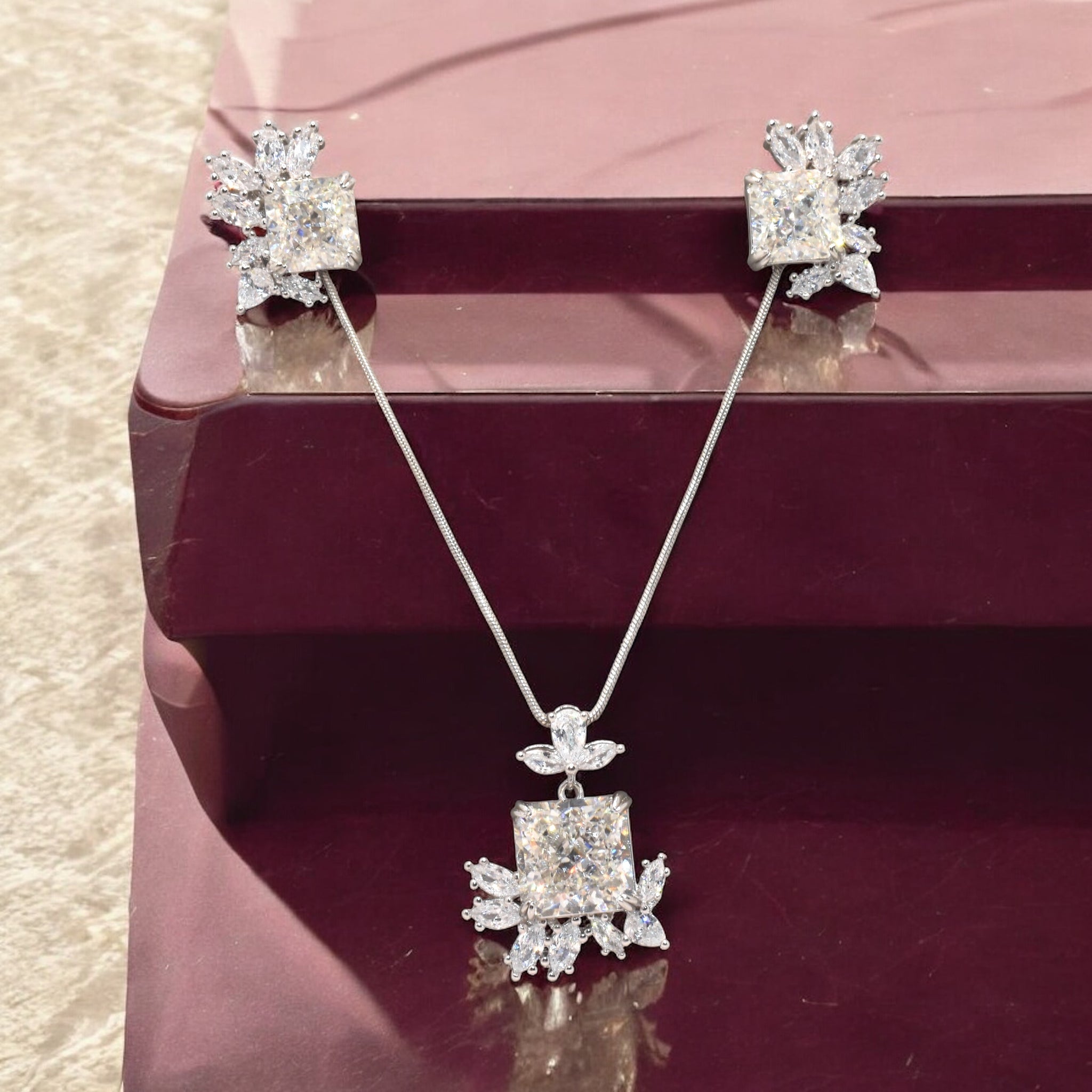 Ice Stone Cushion Cut Chain Pendant Set
