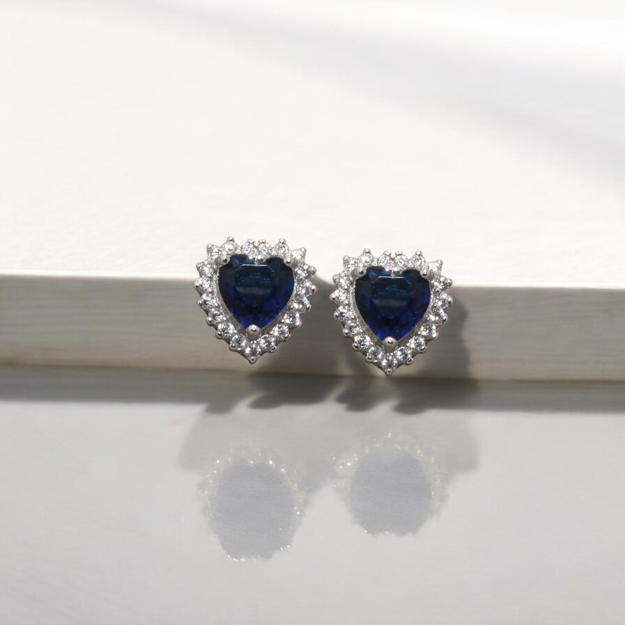 Halo Sapphire Coloured Heart Shape Studs