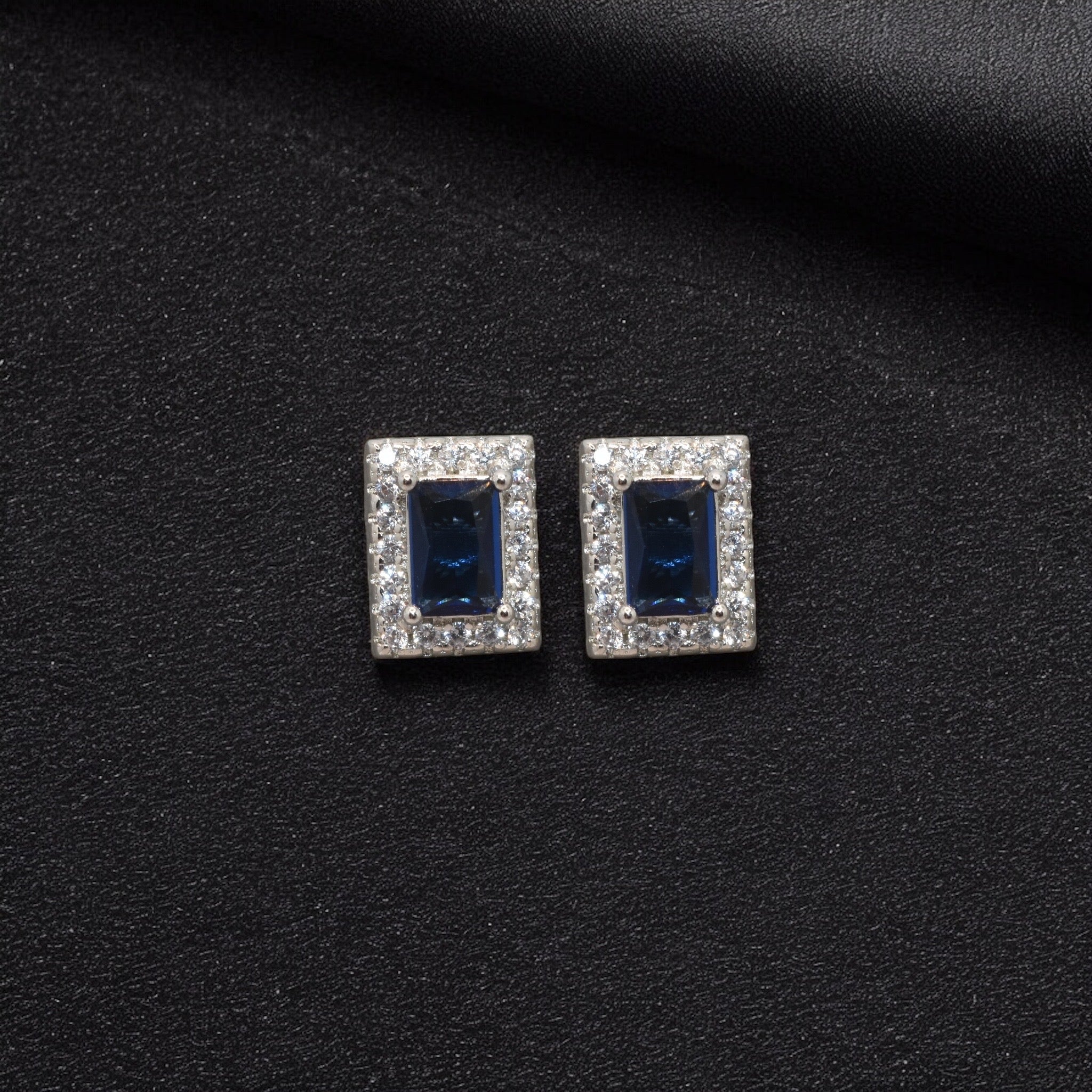 Halo Sapphire Coloured Emerald Cut Studs