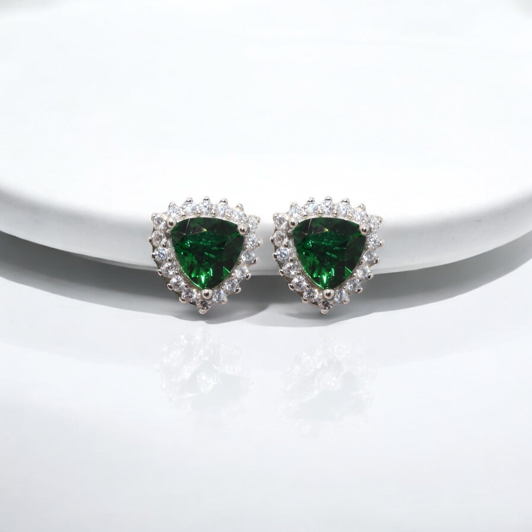 Halo Emerald Coloured Triangle Shape Studs