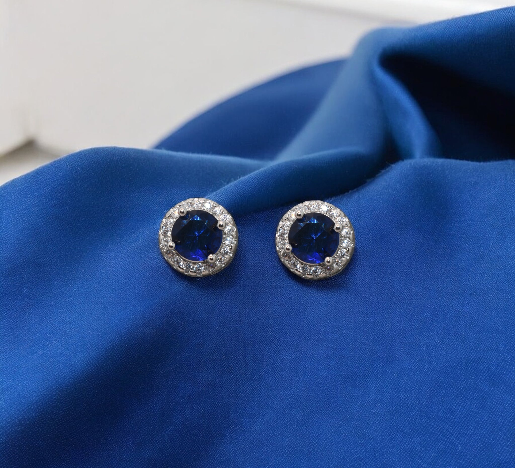 Halo Sapphire Coloured Solitaire Studs