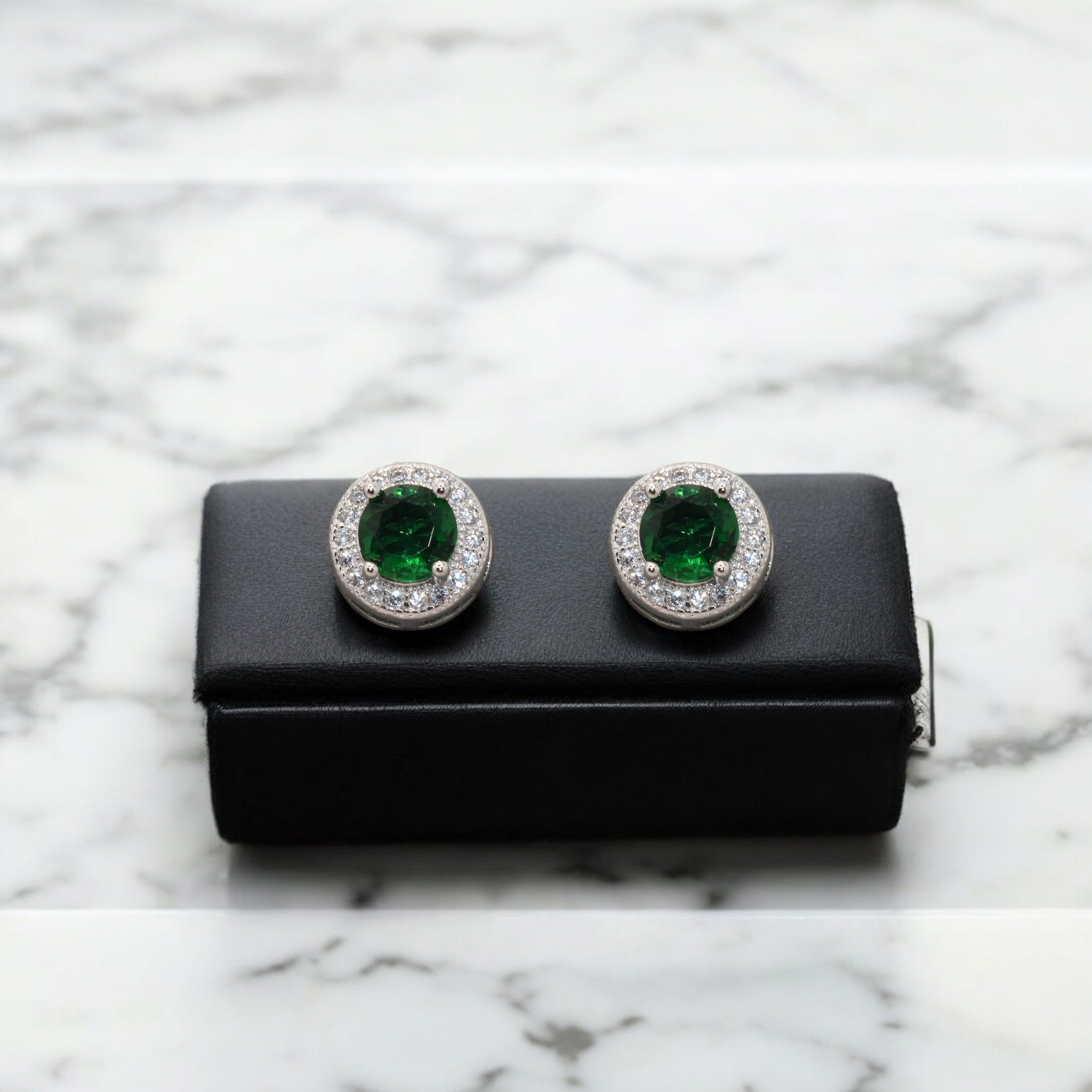 Halo Emerald Coloured Solitaire Studs