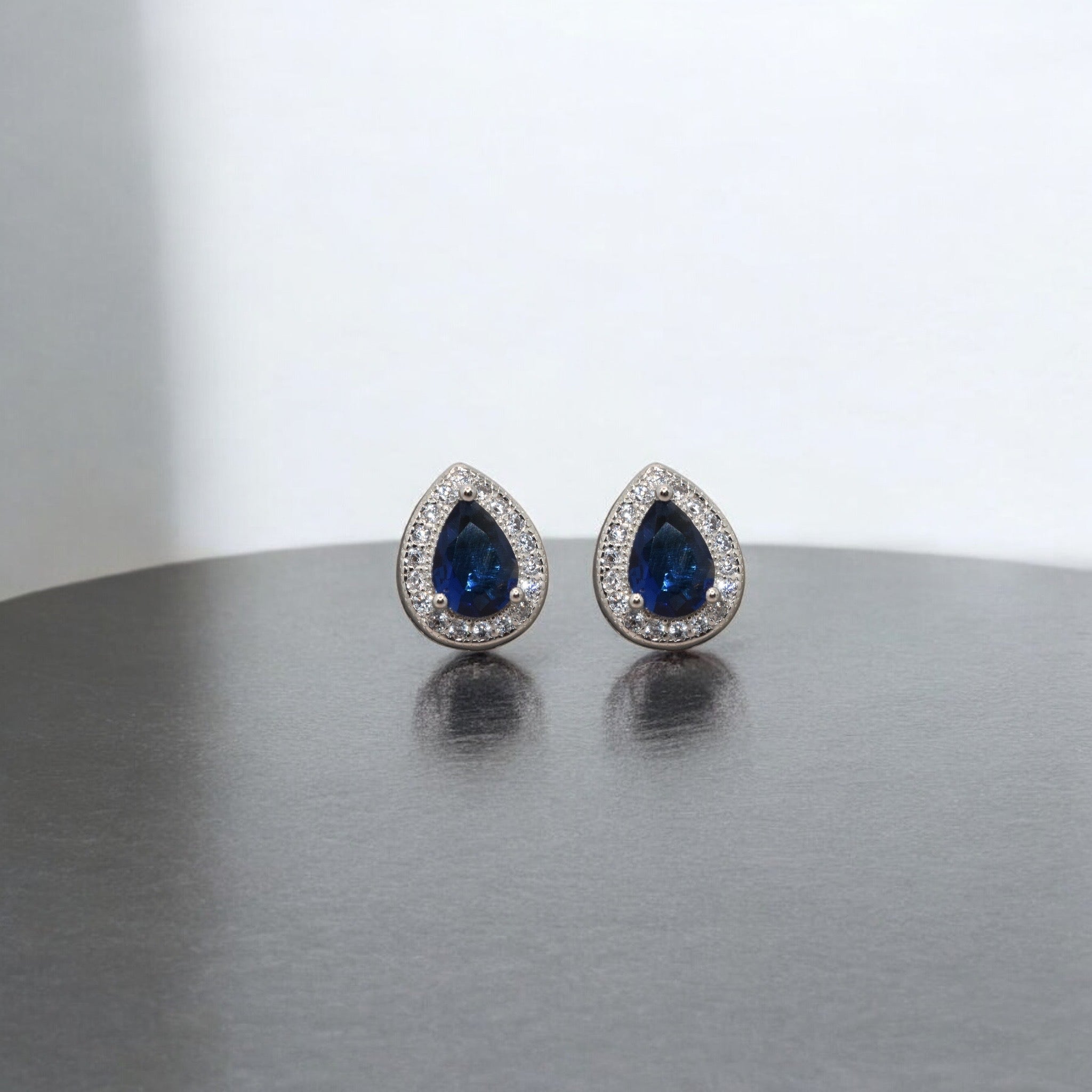 Halo Sapphire Coloured Pear Shape Studs