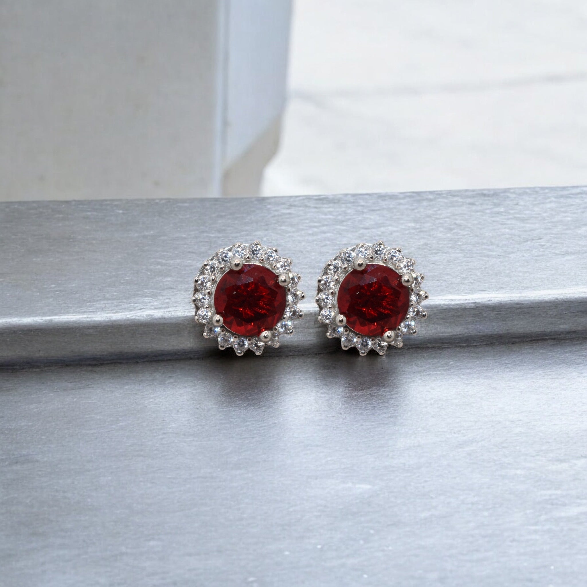 Ruby Coloured Solitaire Studs