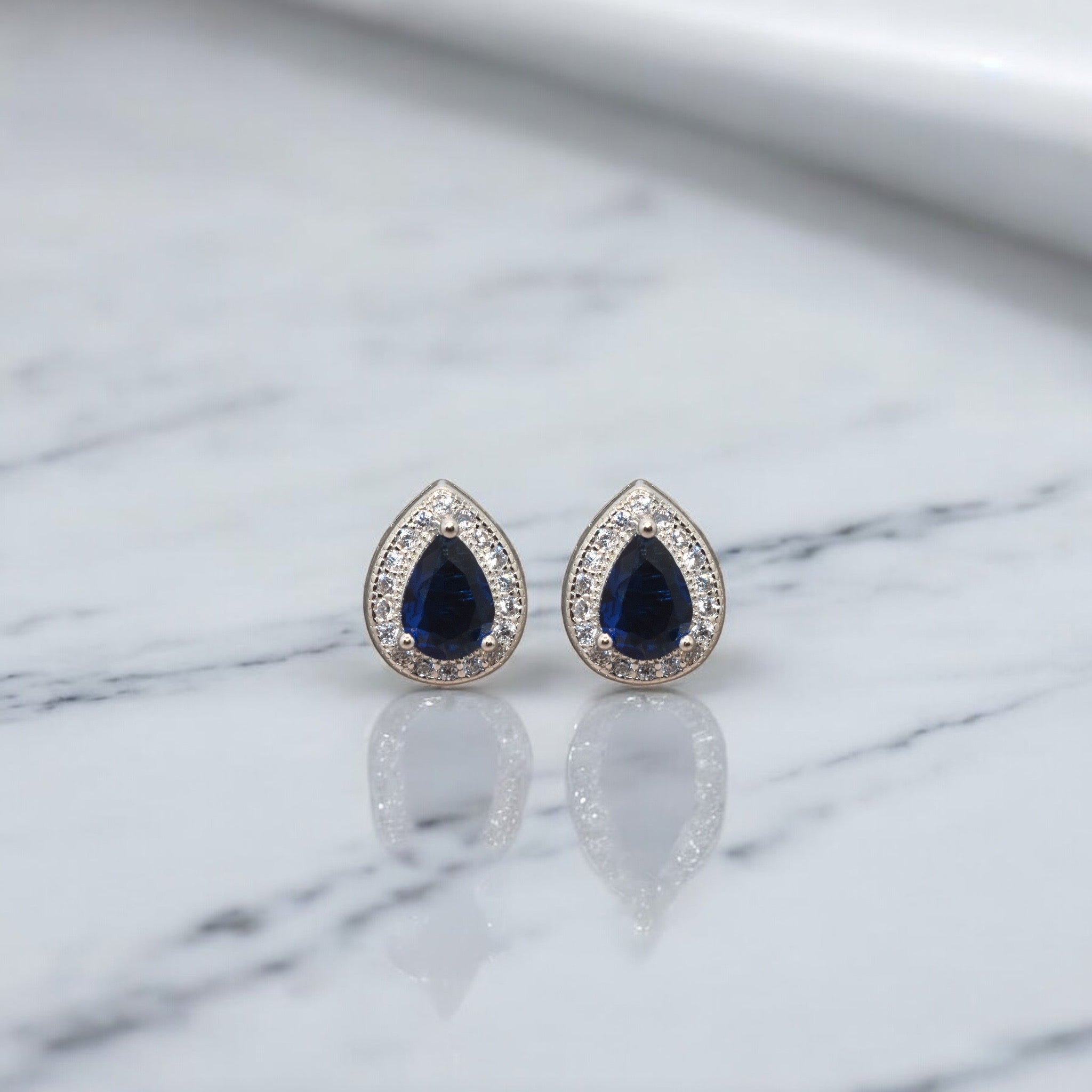 Sapphire Coloured Pear Shape Studs