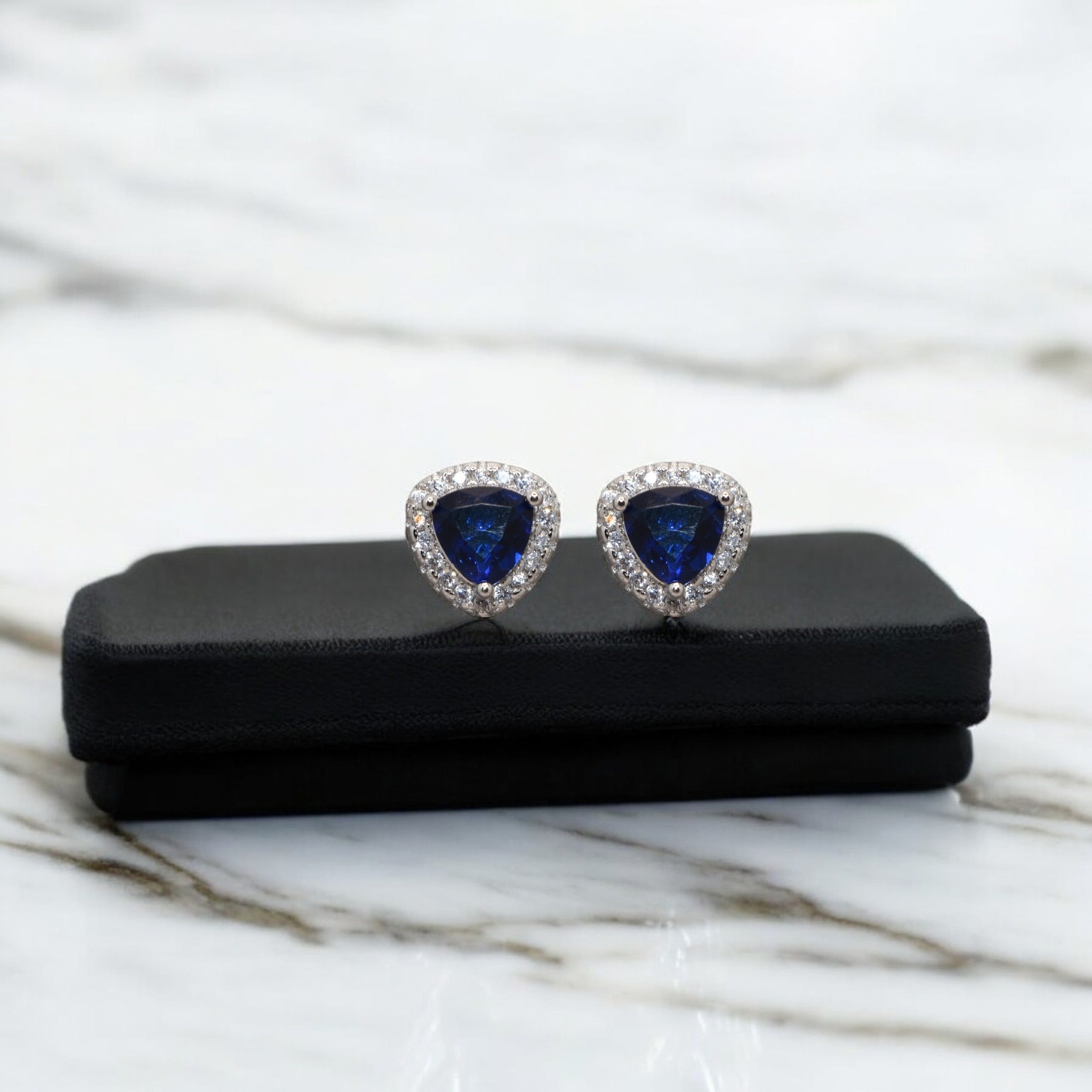 Sapphire Coloured Triangle  Shape Studs