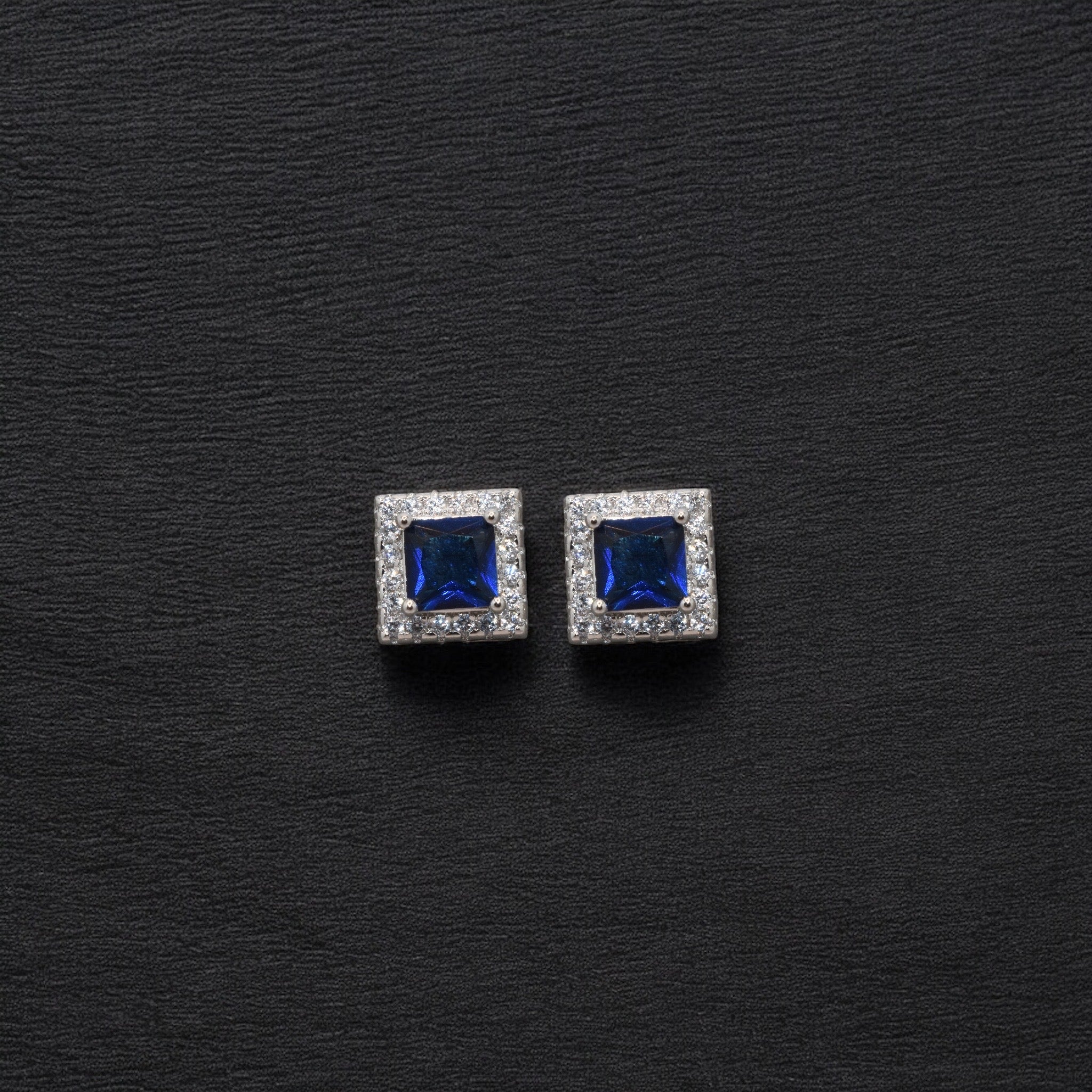 Sapphire Coloured Cushion Cut Studs