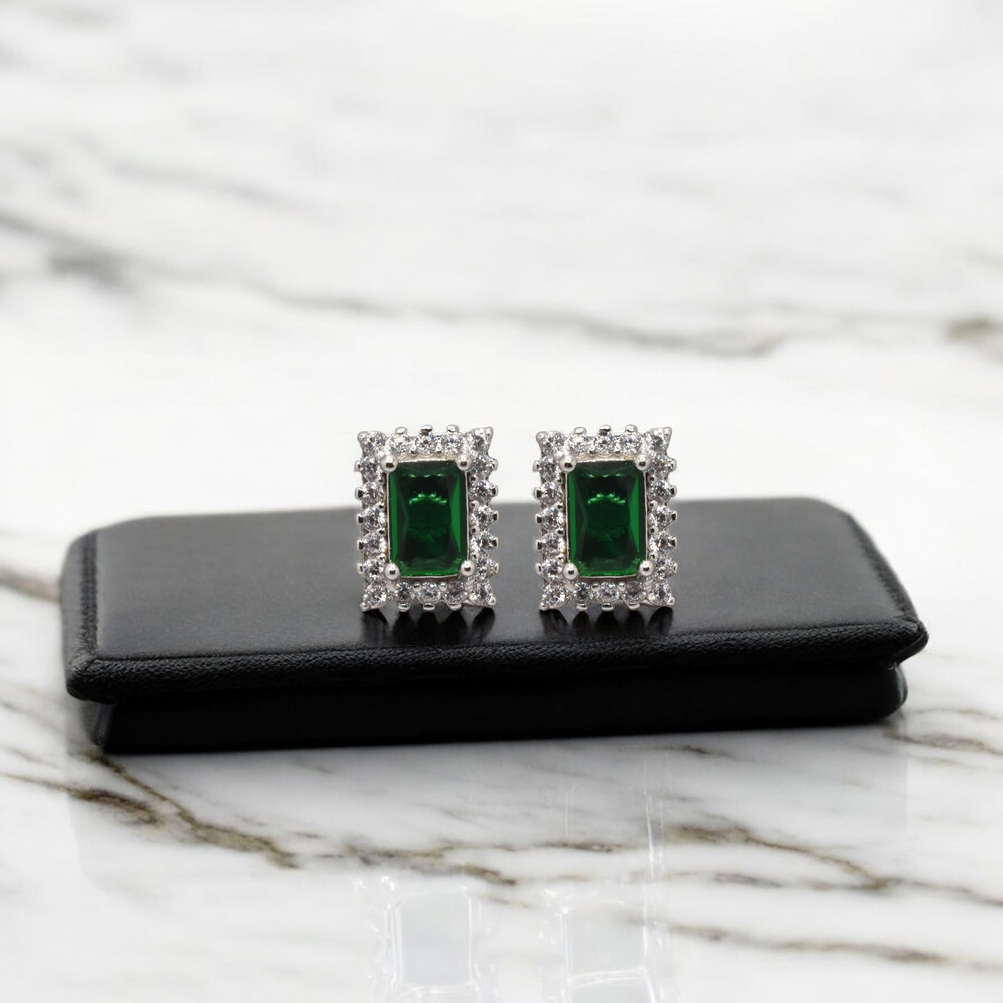 Halo Emerald Coloured Studs