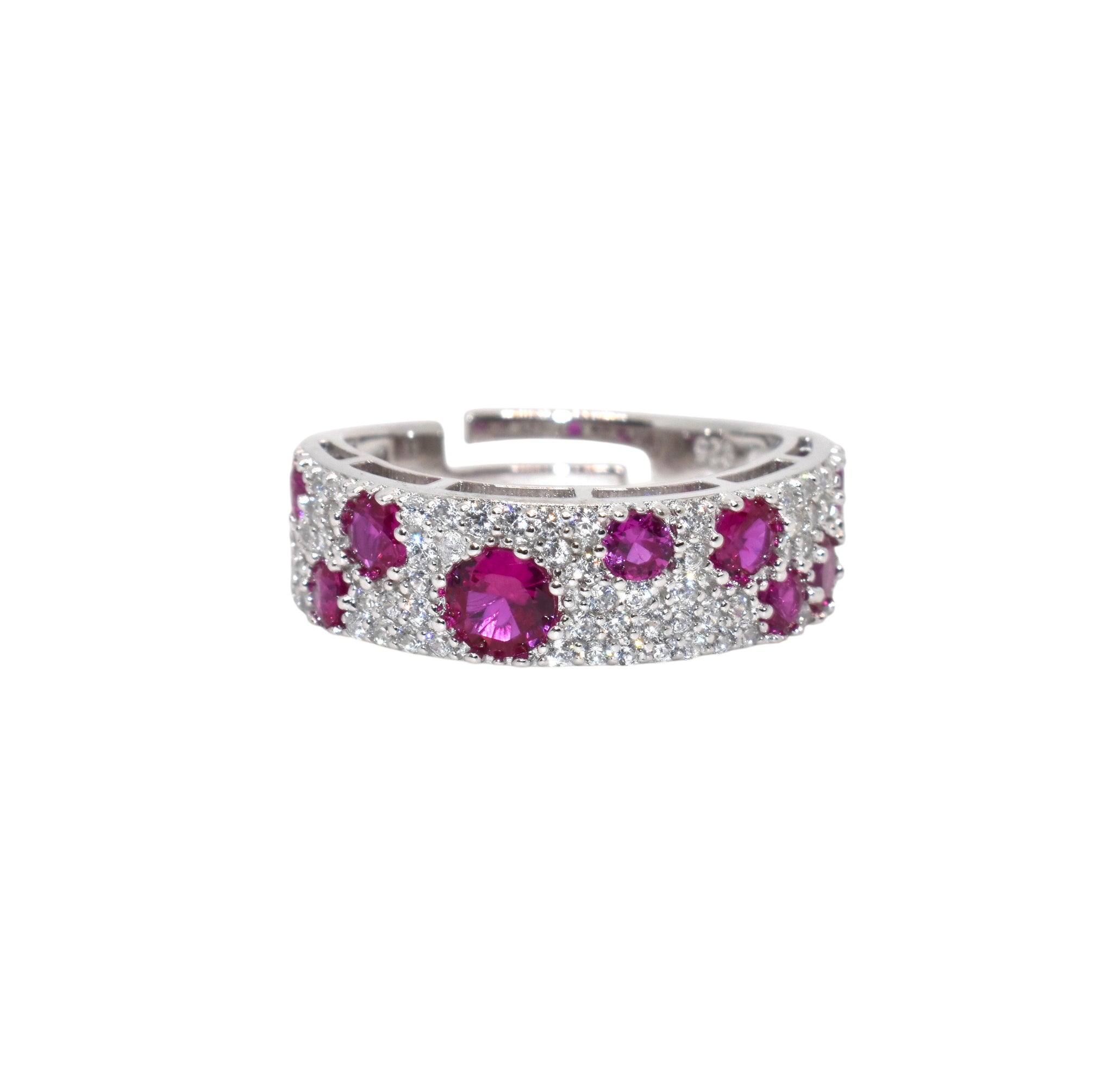 Ruby Coloured Half Band Ring