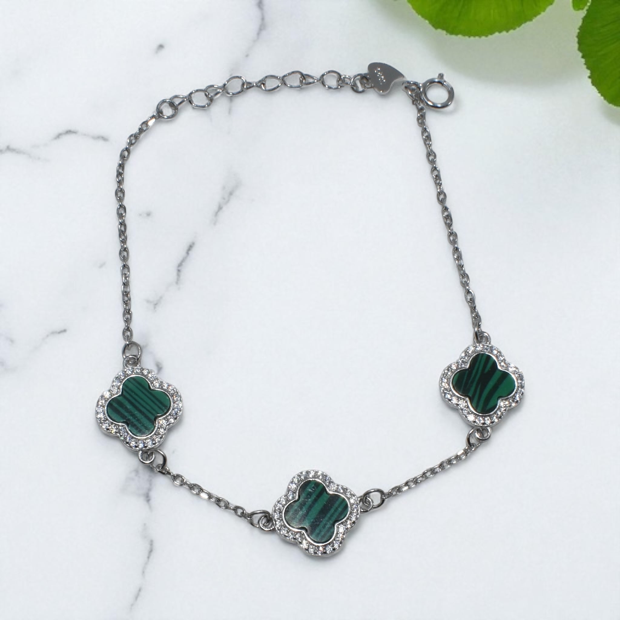 Halo Emerald Coloured Clover Bracelet