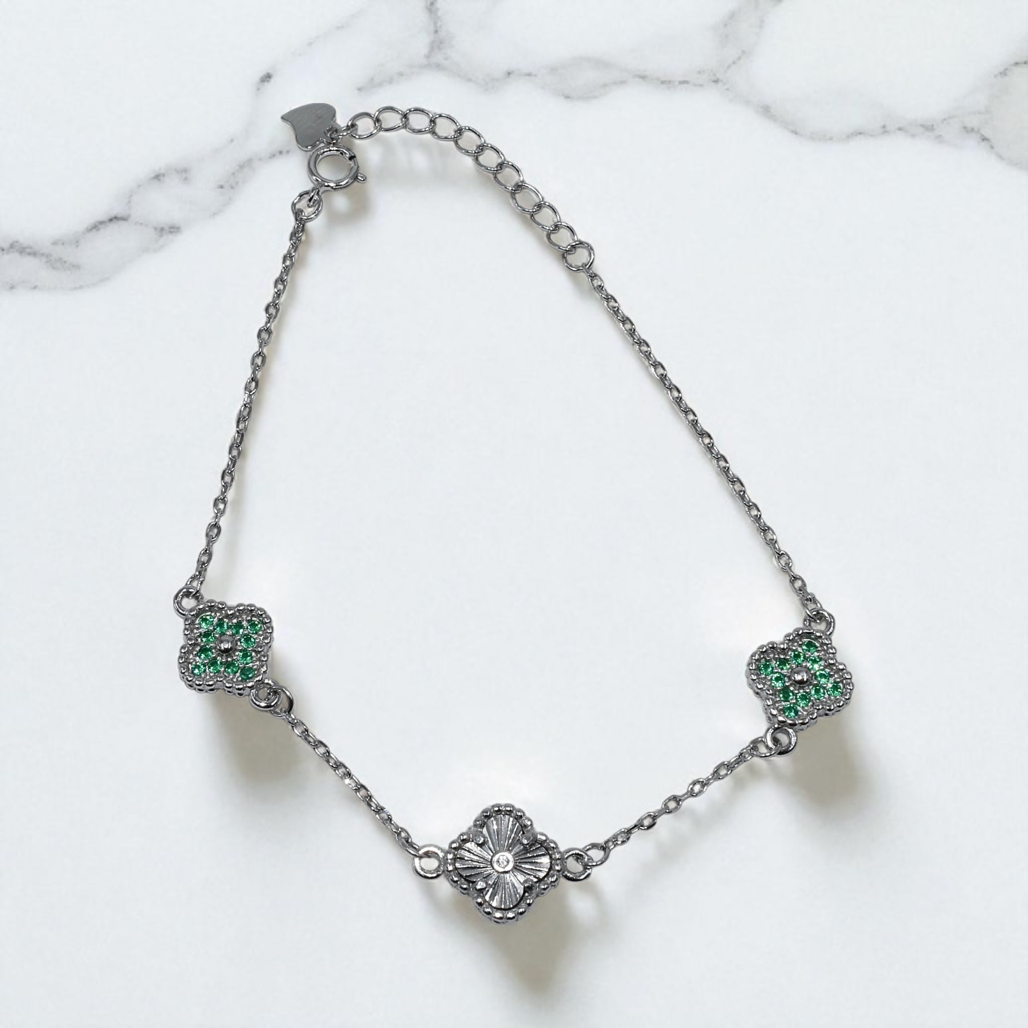 2 in 1 Emerald Coloured Clover Bracelet