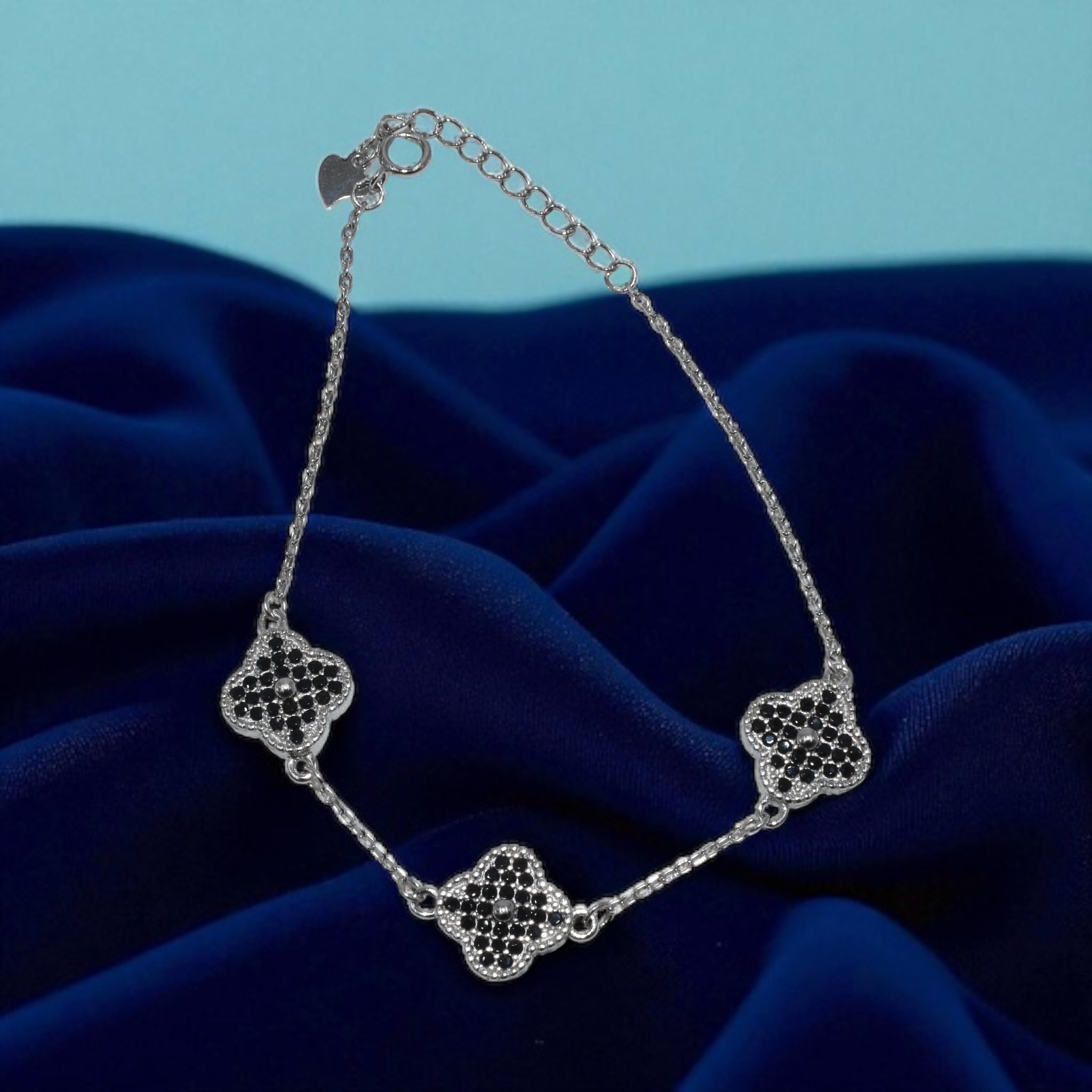 Black Coloured Triple Clover Bracelet