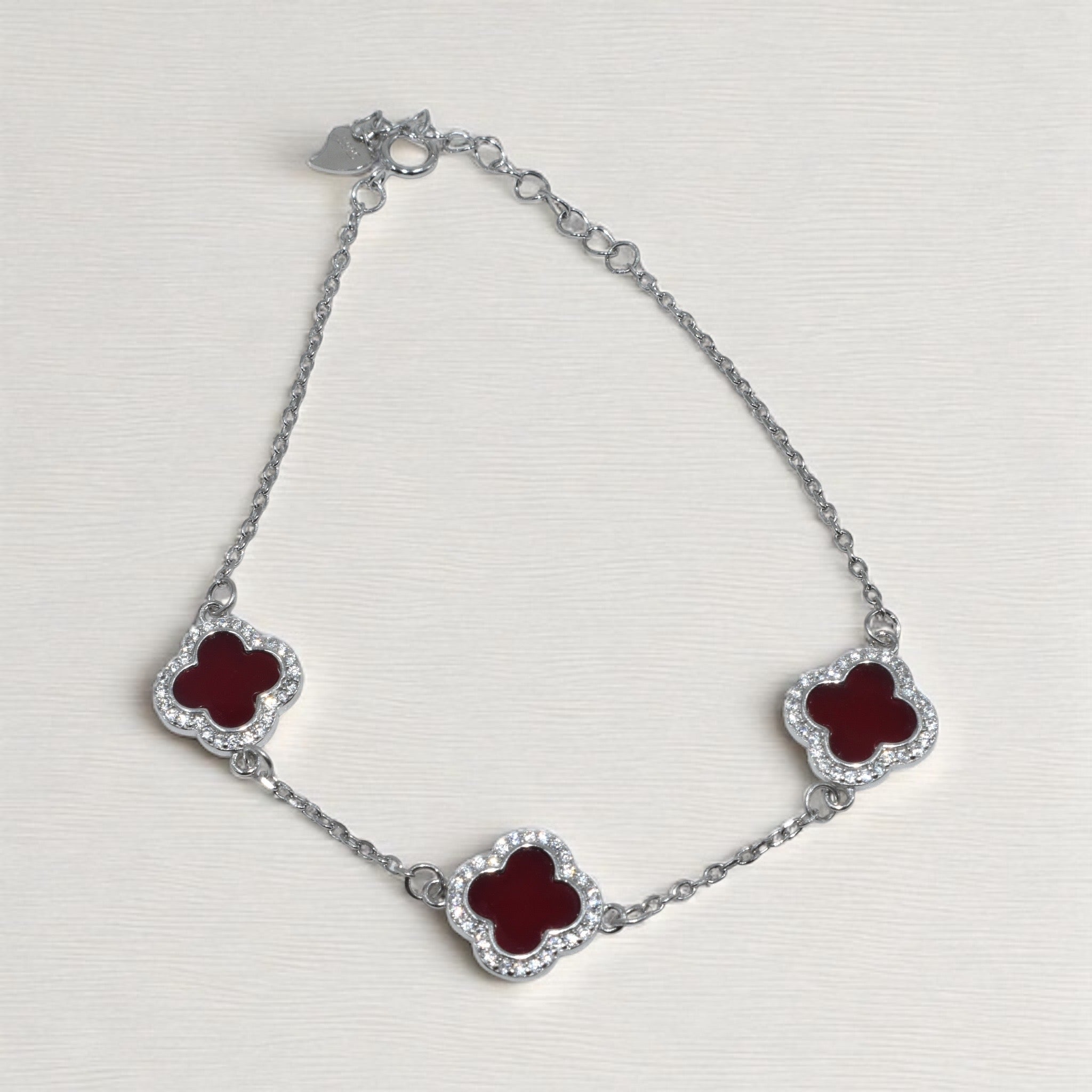 Halo Ruby Coloured Triple Clover Bracelet