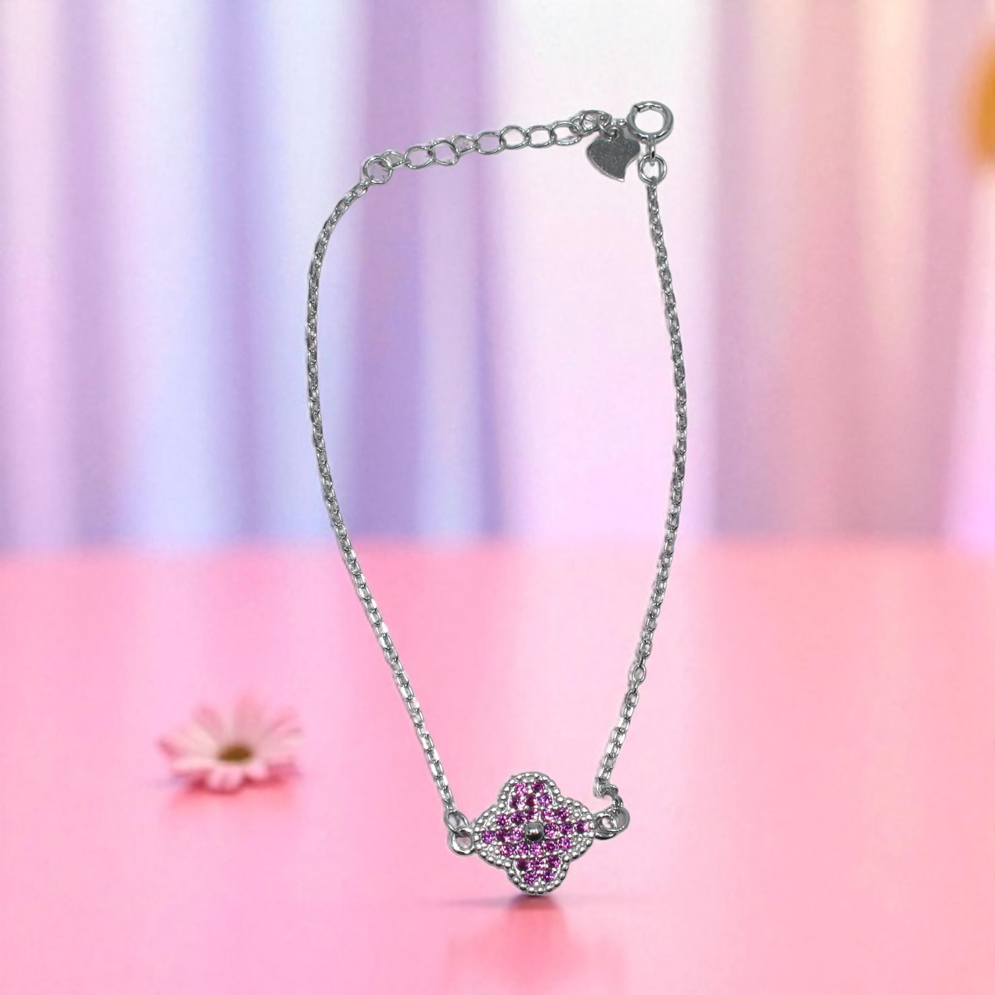 Pink Coloured Clover Bracelet
