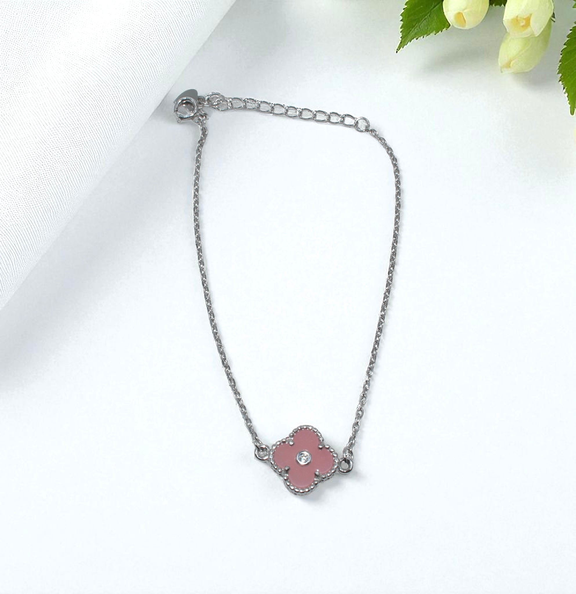 Pink Coloured Clover Bracelet