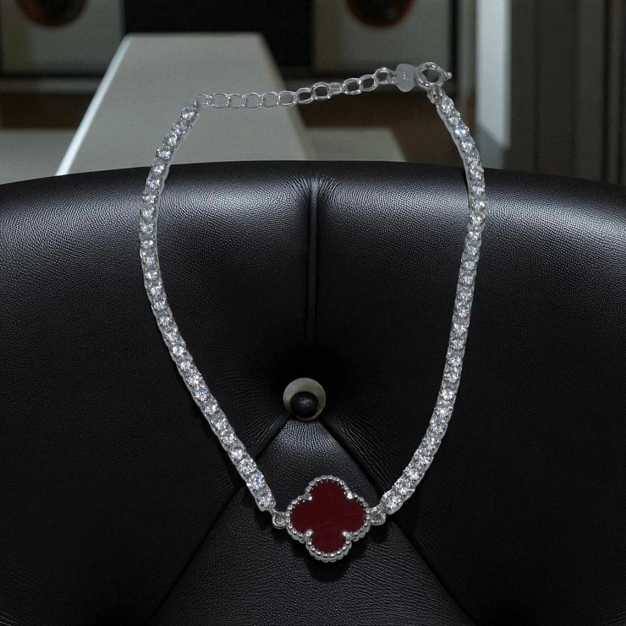 Ruby Coloured Clover Tennis Bracelet