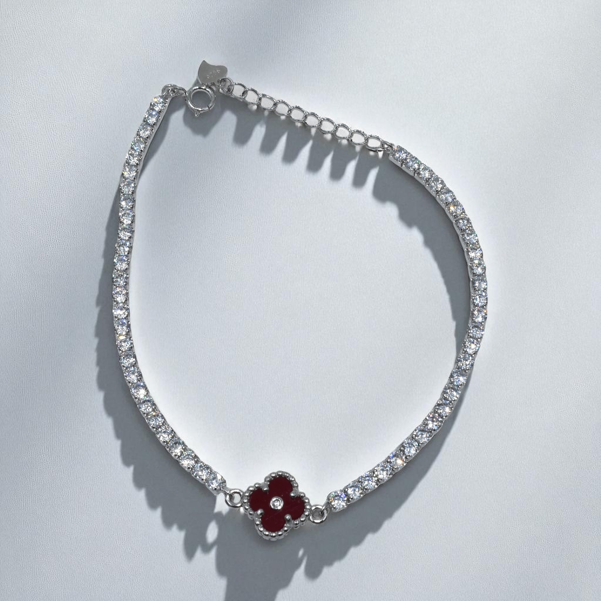 Ruby Coloured Clover Tennis Bracelet