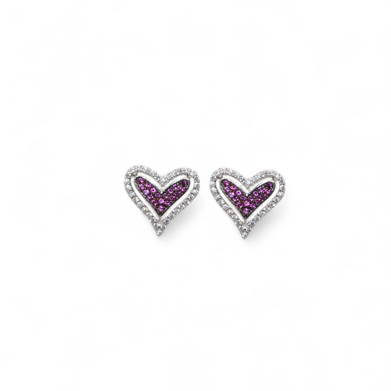 Ruby Coloured Heart Studs