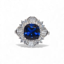 Sapphire Coloured Cushion Cut Ring
