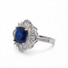 Sapphire Coloured Cushion Cut Ring