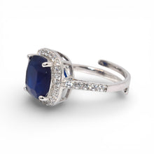 Sapphire Coloured Emerald Cut Ring