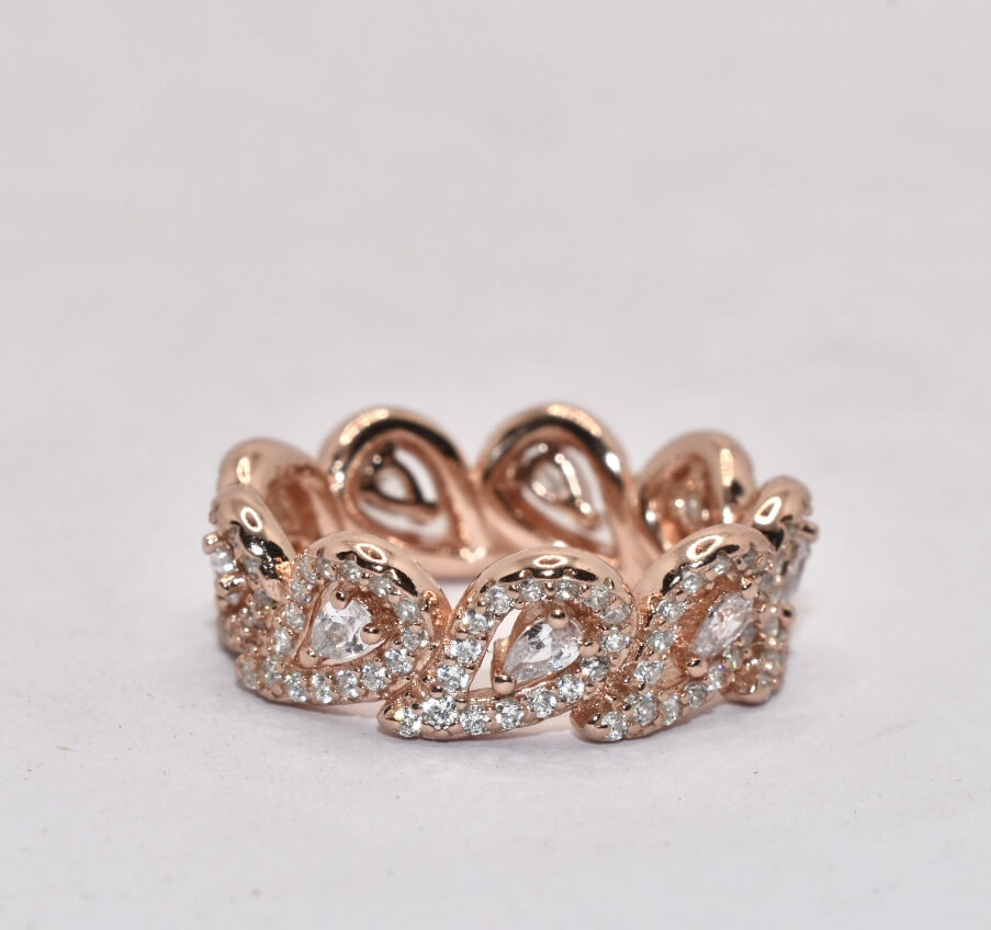 Rose Gold Pear Shape Band Ring - Silver Attractions